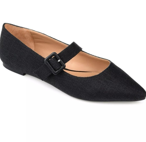 Journee Collection Women's Karissa Buckle Flats Pointed Toe Black 7.5M