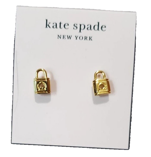 Kate Spade Gold Tone Lock & Spade Padlock Stud Earrings NWT