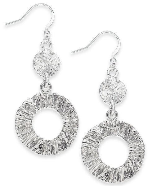 Charter Club 2-3/4"Silver-Tone Circle Dangle Drop Fish Hook Earrings $34