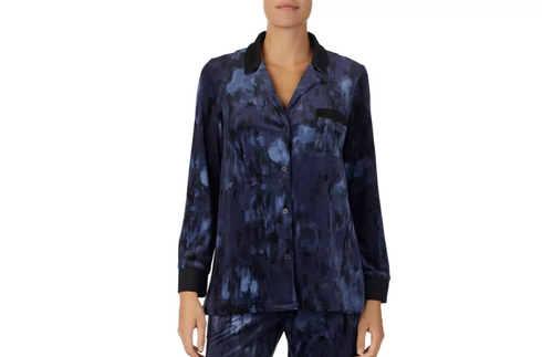 Donna Karan Velour Notch Blue PJ Top Size Medium