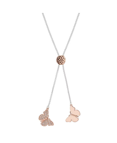 Unwritten Silver Plated Rose Gold Two-Tone Butterfly Adjustable Bolo Necklace OS