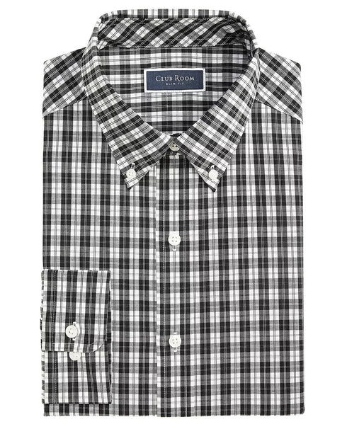 CLUB ROOM Men's Moral Slim Plaid Button-Down Dress Shirt Black & White Size S
