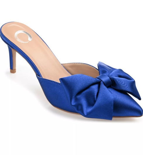 Journee Collection Womens Mules Stiletto Heel Tiarra Bow Dress Blue 11M