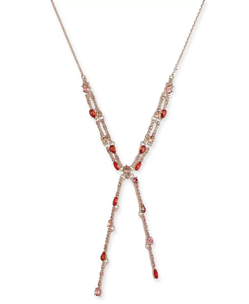 INC Rose Gold-Tone Multi-Crystal Lariat Necklace, 17" + 3" ext