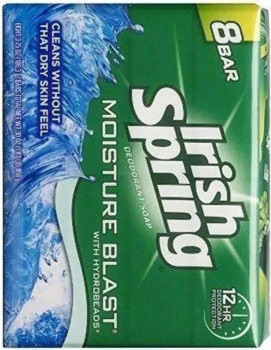 Irish Spring Deodorant Bar Soap Moisture Blast w HydroBeads 3.75oz 8 Pack