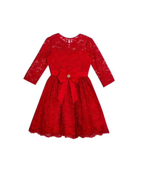Rare Editions Girls Allover Lace Bow Dress Size 7