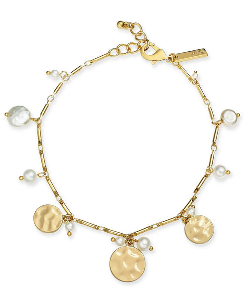 INC International Concepts Gold-Tone Shaky Disc & Imitation Pearl Ankle Bracelet