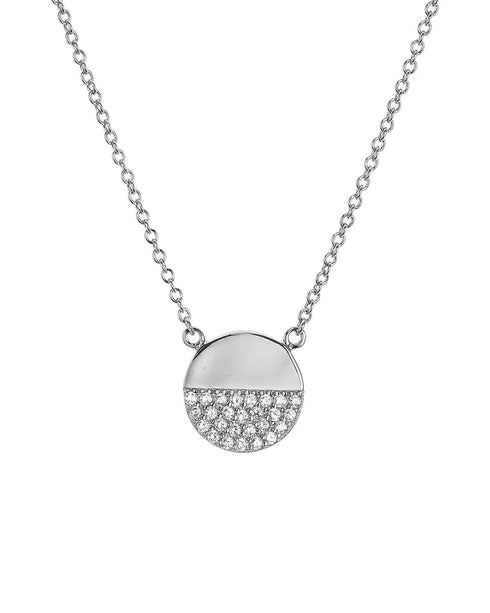 AQUA Sterling Silver Pavé Circle Pendant Necklace, 16"