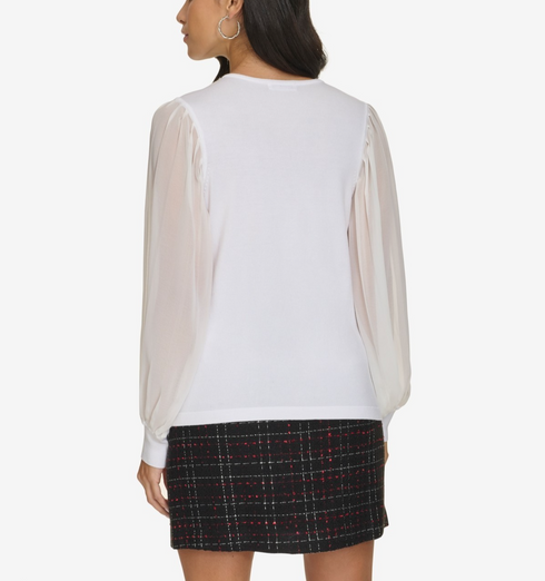 Calvin Klein Women's V-Neck Mixed-Media Top Cream XL