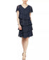 SL Fashions Polka-Dot Tiered Shift Dress Navy Gold 12