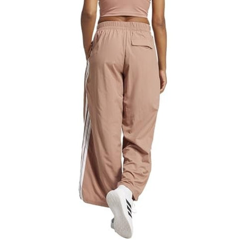 adidas Women's Three Stripe Parachute Pants Wide Leg Warm Clay S