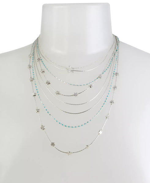 BCBGENERATION Silver-Tone Star & Stone Multi-Row Statement Necklace, 19" + 3" ex