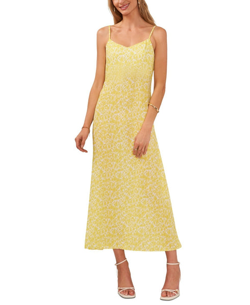 Vince Camuto Women's Printed V-Neck Spaghetti-Strap Midi Dress Bright Lemon S