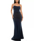 Emerald Sundae Juniors' Mesh-Trim Ruched Gown Navy XL