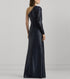Lauren Ralph Lauren Women's Metallic Knit One-Shoulder Gown Blue 8