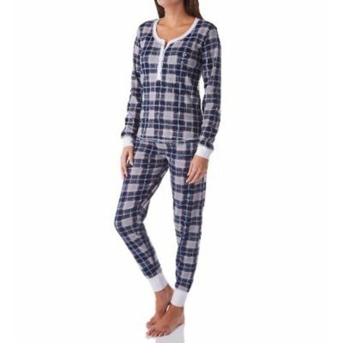 Tommy Hilfiger Women's Thermal Pajama Set Grey Plaid Size Large