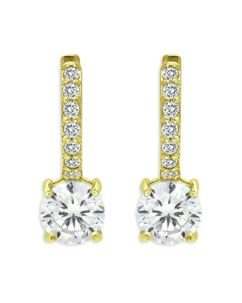 Aqua Cubic Zirconia Charm Hoop Earrings in 18K Gold Plated Sterling Silver