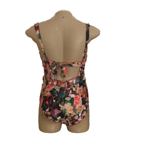 Becca by Rebecca One-Piece Belted Floral Pattern Swimsuit Size Small