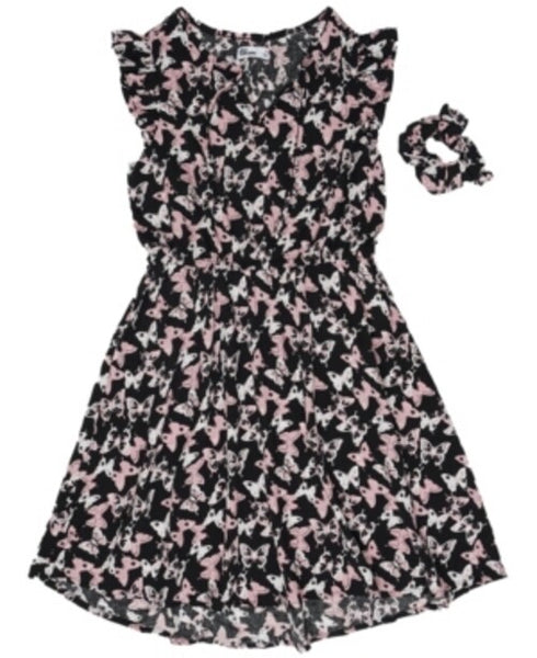 Epic Threads Big Girls Short Sleeve All Over Butterfly Print Challis Dress M
