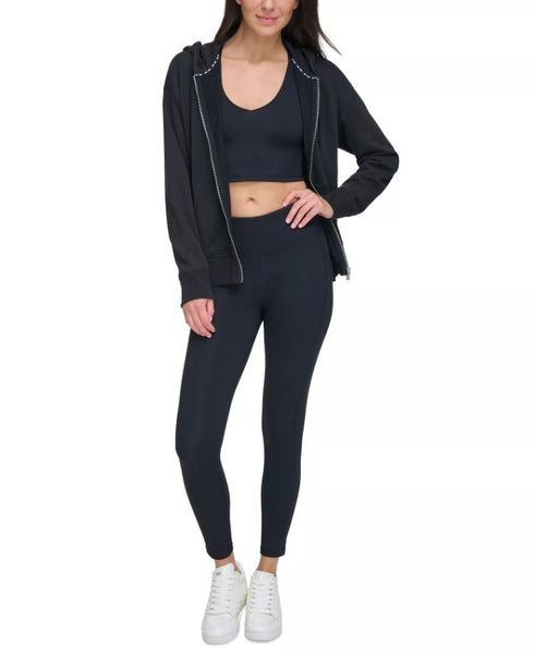DKNY Sport Women's Metallic Bubble Logo Long-Sleeve Hoodie Black XL