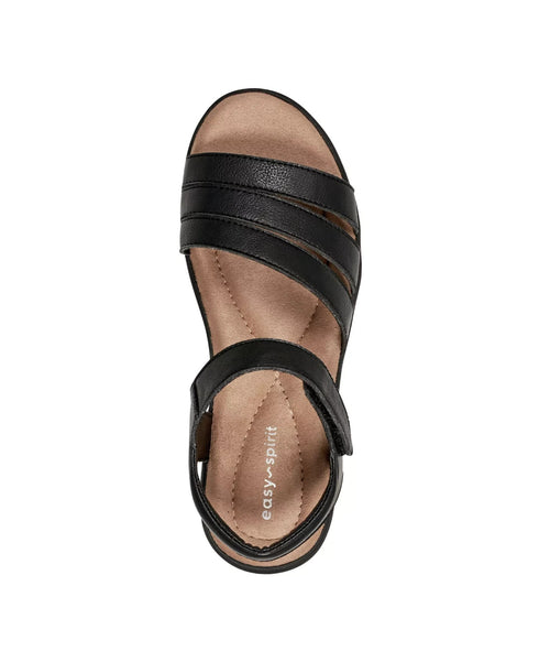 Easy Spirit Women's Kenton Strappy Low Wedge Sandals Black Size 8M