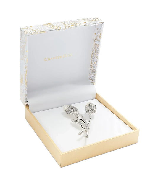 Charter Club Silver-Tone Crystal & Imitation Pearl Tulip Pin