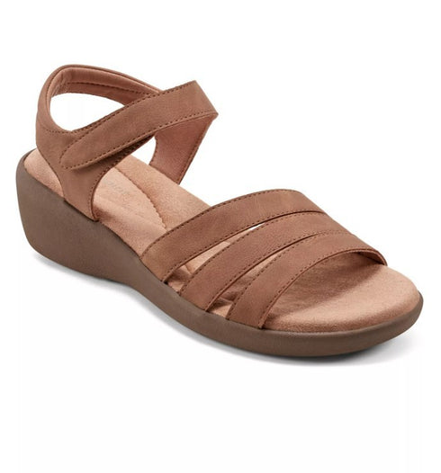 Easy Spirit Women's Kenton Strappy Low Wedge Sandals Cognac 5.5M