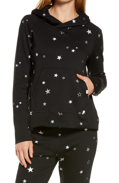 UGG Women's Pilar Print Hoodie Cotton Blend Tops in Black/Silver Stars, Size S