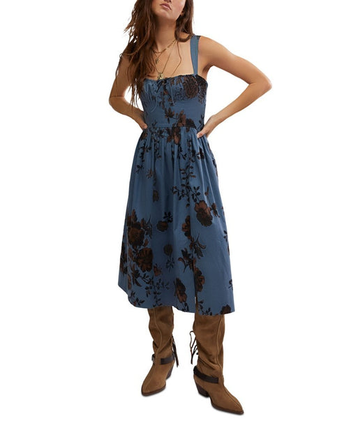 FREE PEOPLE Laters Baby MIDI Dress Blue XS