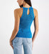 GUESS Women's Amber Metallic Halter Sleeveless Knit Top Blue M