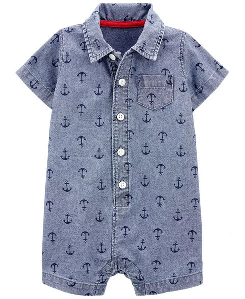 CARTER'S Baby Boy Anchor Romper Blue Size 6 Months
