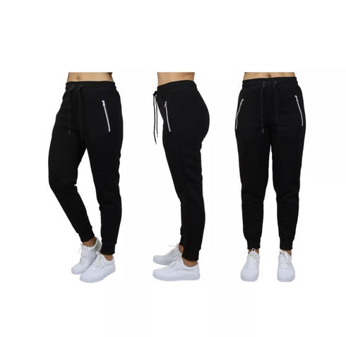 Galaxy By Harvic Women's Loose Fit Jogger Pants Zipper Pockets Black L