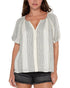 Liverpool Los Angeles Puff Sleeve Shirred Woven Top Vintage White Black Size XS