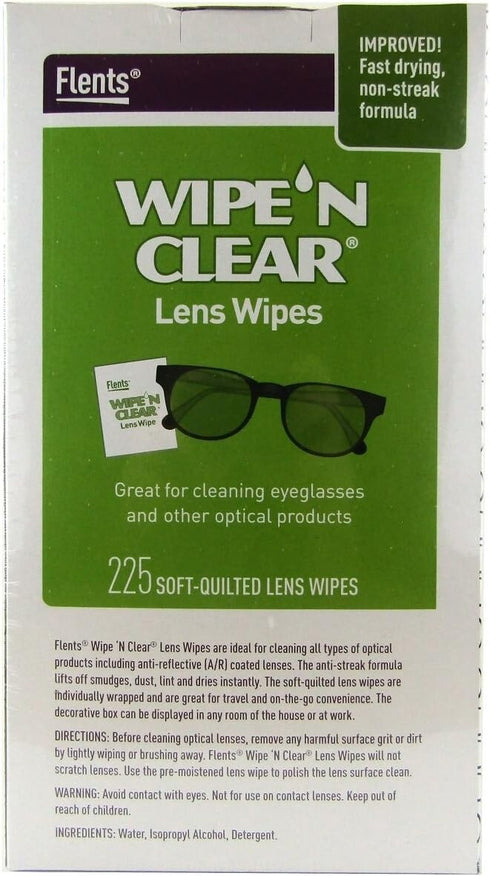 Flents Wipe N Clear Biodegradable Lens Wipes, 225 Count
