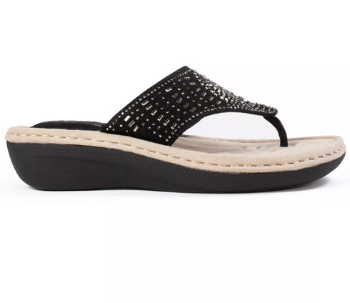 Cliffs by White Mountain Women's Cienna Thong Sandals Black Fabric 9.5M