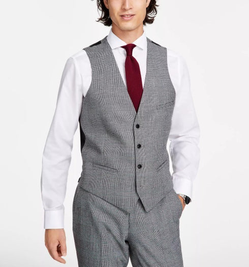 Bar III Men's Slim-Fit Black/White Plaid Suit Vest Size Small