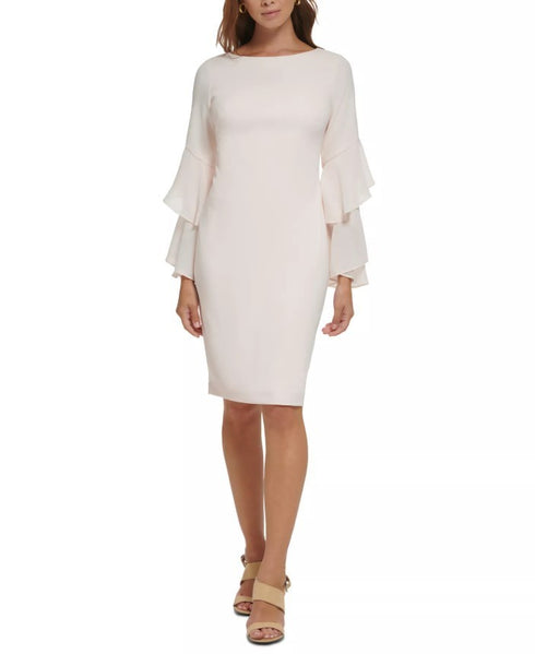 Calvin Klein Women's Tiered Chiffon-Sleeve Sheath Dress Blossom 14