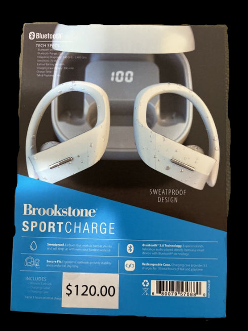 Brookstone Sport Charge True Wireless Earbuds Sweat-Proof / Noise-Reducing