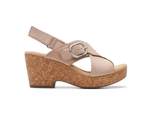 Clarks Womens Giselle Dove Wedge Sandals Solid Sand Nubuck 6.5M