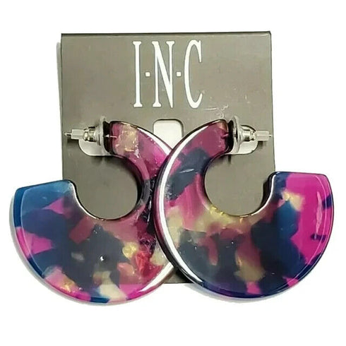 INC International Concepts Purple Tortoise-look Medium Hoop Women's Earrings