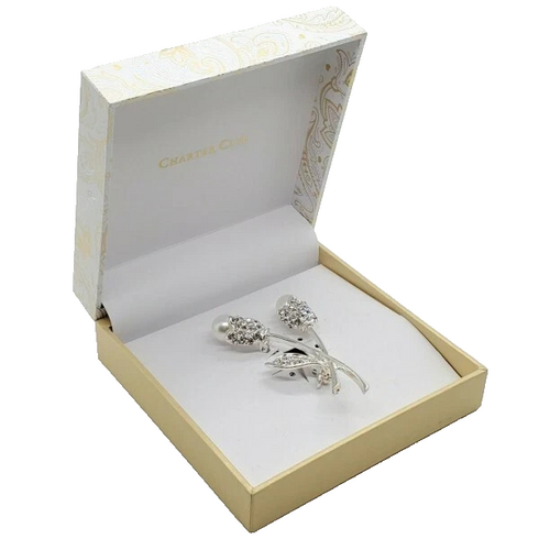 Charter Club Silver-Tone Crystal & Imitation Pearl Tulip Pin