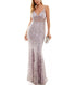 Speechless Juniors' Embroidered V-Neck Illusion Gown Mauve Lavender 5