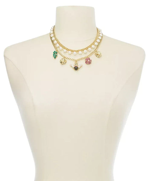 Thalia Sodi Gold-Tone Crystal & Imitation Pearl Bee Multi-Charm Layered Necklace