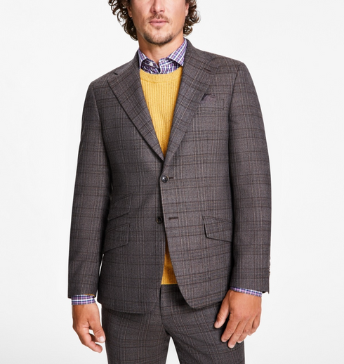 Tallia Men's Slim-Fit Stretch Plaid Suit Jacket Brown Plaid Size 40L