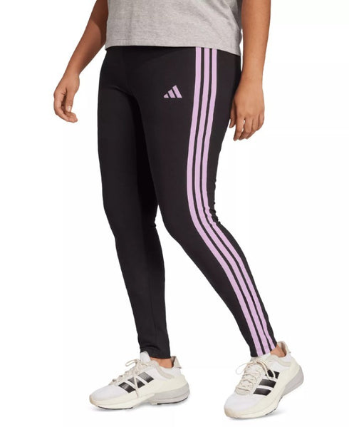 adidas Plus Size Essentials 3-Stripes Cotton Leggings Black Clear Pink 1X