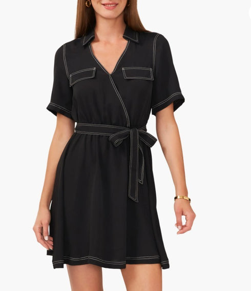 Vince Camuto Collared Wrap Minidress Rich Black Size M