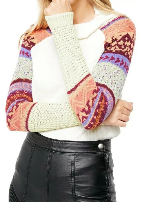 FREE PEOPLE Prism Swit Sweater Mixed Print Fair Isle Ivory Size Medium