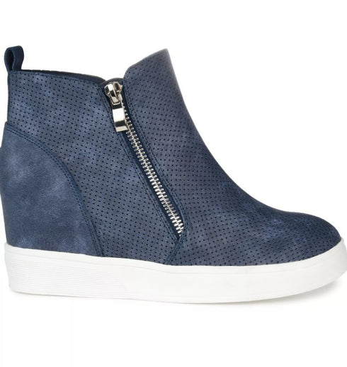 Journee Collection Women's Pennelope Wedge Sneakers Zip Blue 9.5W