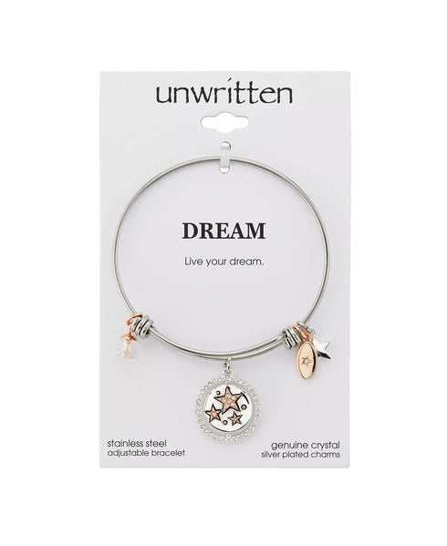 UNWRITTEN "Live Your Dream" Stars Bangle Bracelet in SS & Rose Gold-Tone