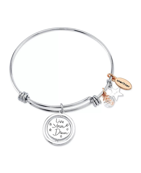 UNWRITTEN "Live Your Dream" Stars Bangle Bracelet in SS & Rose Gold-Tone